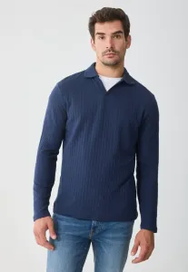 Рубашка-Поло с длинными рукавами в рубчик Pier One, Navy