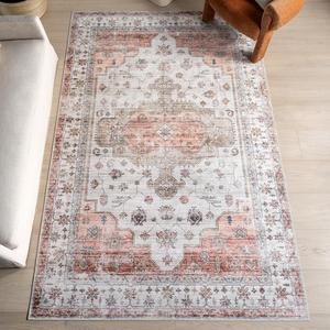 nuLOOM ковер 244 x 305 см для гостиной, спальни, кухни, столовой, Vinka Beige, машинная стирка, водонепроницаемая поверхность, защита от протеканий, противоскользящая основа, устойчивый к пятнам