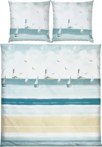 Постельное белье сине-бежевое 1x 200x200 см + 2x 80x80 см REDBEST