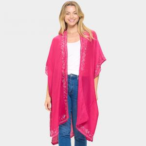 Блестящая пончо-кимоно с заостренными краями и узором из листьев со стразами TRUEDAMES, фуксия/серебряный