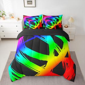 Erosebridal Комплект постельного белья Colorful and Black Abstract с геометрическим принтом в стиле бохо, Colorful and Black