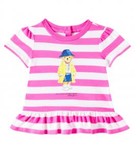 Платье из хлопка в полоску Baby Polo Bear Polo Ralph Lauren Kids, Bellmount Pink White Stripe