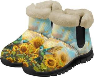 Зимние сапоги для женщин, теплые легкие пушистые ботинки, удобные для надевания, ботильоны для ходьбы, обувь для дома и улицы Chririnla, Sunflower Hummingbirds