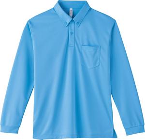 Мужская рубашка-поло с длинным рукавом Glimmer 00314-ABL, с карманом, материал DRY, застежка на пуговицы спереди, плотность ткани 4,4 унции, синий