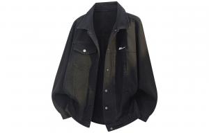 Джинсовая куртка Unisex с лацканами, утепленная и на флисе, прямой крой WARRIOR, черный[free diy badge]