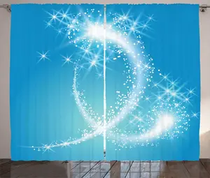 Штора ABAKUHAUS Magic Rustic, с закрученными звездами и хвостом, универсальная ленточная штора для гостиной с петлями и крючками, 280 x 225 см, небесно-голубой и светло-голубой Abakuhaus