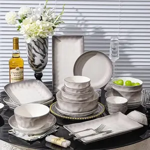 Ceramics Керамический набор посуды для дома, 2025 новая легкая роскошь премиум фарфоровые миски тарелки палочки сервировка подарок на новоселье, градиент серый (подарочная коробка), 35 предметов