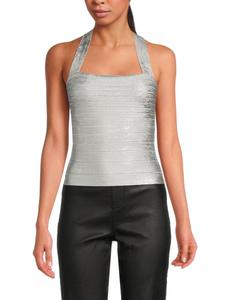 Топ Serena Criss-Cross Back Hervé Léger, цвет Silver Foil