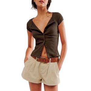 Женский кардиган на пуговицах с ребристым трикотажем и кружевной отделкой Clearflower, Dark Brown