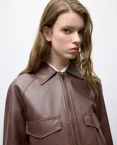 Женская кожаная куртка оверсайз состаренный эффект Tintoretto, коричневый