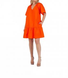Поплиновое мини-платье с короткими рукавами в оранжевом цвете LUCCA
