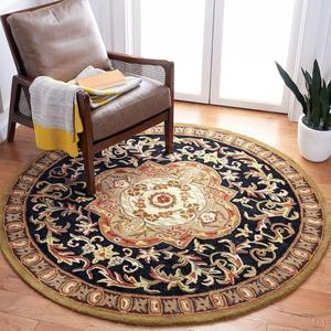 Ковер SAFAVIEH, 107 x 107 см, Classic Collection, круглый, Black & Beige, ручной работы, традиционный восточный, шерстяной, идеален для помещений с высокой проходимостью в гостиной, спальне (CL220B)