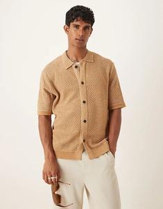 Рубашка крючком Selected Homme бежевого цвета
