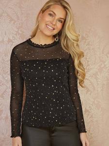 Топ с длинными рукавами Star Mesh Yumi, Black