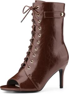 Женские ботильоны Allegra K с открытым носком на шнуровке и шпильке, Brown