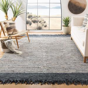 Ковер SAFAVIEH, 183 x 183 см, Vintage Leather Collection, Dark Grey & Multi, ручной работы, бохо с бахромой, кожаный, идеален для помещений с высокой проходимостью в гостиной, спальне (VTL373D)