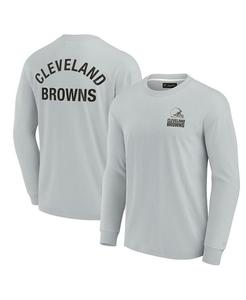 Мужская и женская серая супермягкая футболка Cleveland Browns с длинным рукавом Fanatics Signature, серый