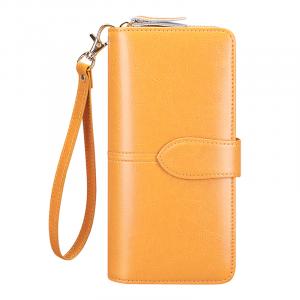 Banyanu Женский бумажник из коровьей кожи, Antique Yellow (with Card Sleeve)-Anti-Skimming