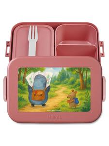 Mr. & Mrs. Panda Дизайн бенто-бокса «Пингвин и Мышонок-странник» без застежки    в пастельно-красном цвете