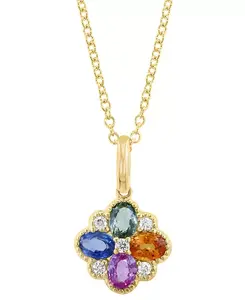 Ожерелье Effy в форме цветка с подвеской 18 дюймов из 14-каратного золота с сапфирами (7/8 карата) и бриллиантами (1/10 карата) Effy Collection, gold