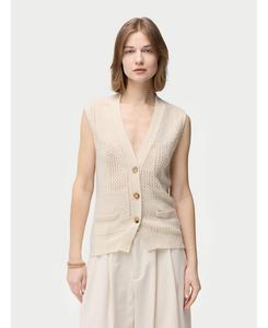 Женский кашемировый жилет с комбинированным узором Gobi Cashmere, Neutral-vaporous gray