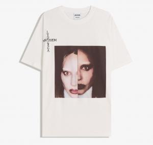 Футболка Bershka Lady Gaga Short-Sleeved Print, белый