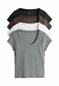 Футболки стандартного кроя, комплект из 4 штук, вырез-лодочка, короткие рукава, принт. The Set, Black Brown Stripe White