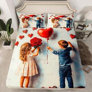 Erosebridal Детский комплект постельного белья Valentine's Day с принтом красных роз и сердец, минималистичный дизайн, Gary Red