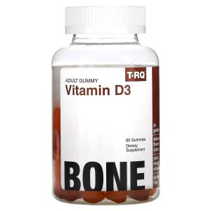 T-RQ, Жевательные мармеладки для взрослых, витамин D3, кости, персик, манго, клубника, 60 жевательных таблеток