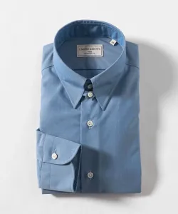 Простая в уходе рубашка из шамбре AG с воротником-стойкой - антибактериальная и антибактериальная United Arrows, цвет Cobalt