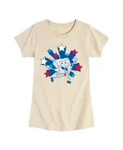 Футболка с принтом "Sponge Bob Square Pants Americana Stars" для девочек постарше Hybrid Apparel, коричневый/бежевый