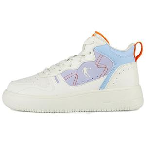 Амортизирующие дышащие высокие кроссовки для скейтбординга женские белый фиолетовый синий QIAODAN, цвет слоновая кость/фиолетовый таро