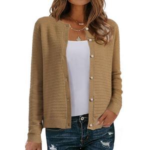 Вязаный кардиган для женщин с круглым вырезом и длинными рукавами Inspire Chic, Brown