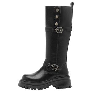 Женские сапоги DAPHNE на толстой подошве с заклепками, черный