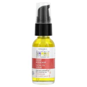 Aura Cacia Органическая сыворотка для лица с маслом шиповника, герани и шалфея, 1 жидкая унция (30 мл)