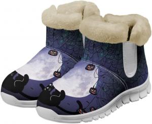 Женские зимние сапоги Jeiento для снега, с хэллоуинским дизайном, модные, уютные, теплые, легко надеваются, с противоскользящей подошвой, зимняя обувь для женщин, Halloween Moon Cat Pumpkin