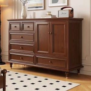 Guansi Комод 120х43х100 см для спальни и гостиной из массива дерева, на ножках, навесной, 10 ящиков, светлый орех