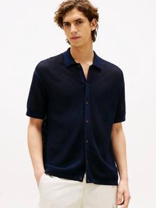 Хлопковая свободная текстурированная оверсайт рубашка Tommy Hilfiger, Navy