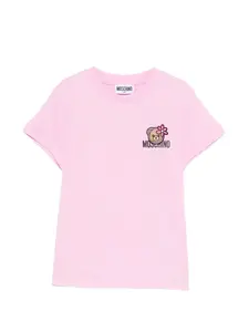 Футболка с нашивкой в виде медведя Moschino Kids, розовый