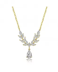 Ожерелье-Подвеска из стерлингового серебра 14 карат с позолотой и прозрачными кубическими цирконами в форме листа Genevive, gold