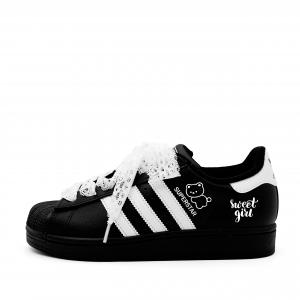 Adidas Originals Детские износостойкие низкие скейтбордистские кроссовки Superstar 2 White Bear, черные с белыми вставками, для подростков