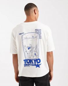 Футболка свободного кроя ASOS DESIGN свободного кроя с принтом на спине кремового цвета