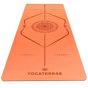 YOGATERRAE Нескользящий коврик для йоги из натурального каучука PU - MANDALA BODY LINES кораллово-оранжевый
