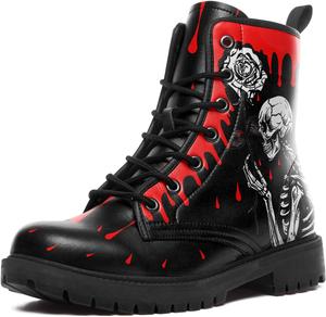 Coolcustomize Ботинки Skull Combat для мужчин и женщин, с противоскользящей подошвой, в готико-панк стиле, стильные массивные черные ботинки из веганской кожи, рабочие ботильоны