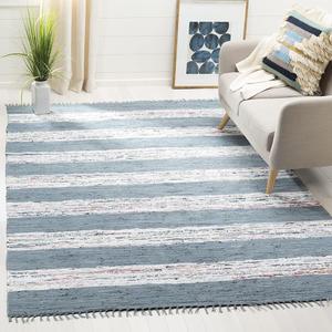 Ковер SAFAVIEH, 153 x 214 см, Montauk Collection, Ivory & Grey, ручной работы, полосатый с бахромой, хлопковый, идеален для помещений с высокой проходимостью в гостиной, спальне (MTK720A)