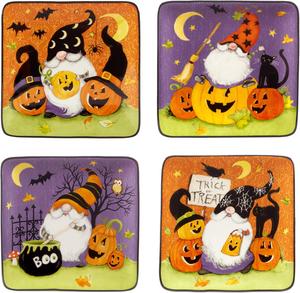 Certified International Halloween Gnomes 15 см квадратные тарелки для канапе/ланча, мультиколор, набор из 4 шт