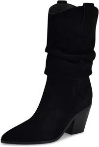 Женские ботинки Maiyang в ковбойском стиле с заостренным носком, средней длины до икры, на массивном среднем каблуке, классические для вечеринок и ежедневной носки, размеры 4-16 US, Black