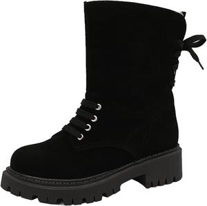 Женские повседневные зимние ботинки на плоской подошве с коротким голенищем и округлым носком XIEPP, Black