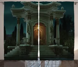 Штора ABAKUHAUS в готическом стиле, Римский павильон Мистик, для спальни, со сборками, петлями и крючками, 280 x 225 см, цвет Нефтегазовый синий оранжевый Abakuhaus