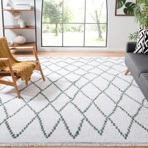 Ковер SAFAVIEH, 244 x 305 см, - коллекция Augustine - большой - Ivory & Green, хлопковый марокканский богемный узор Trellis с бахромой, легкая чистка, идеально для гостиной, спальни, офиса, столовой (AGT850Y)